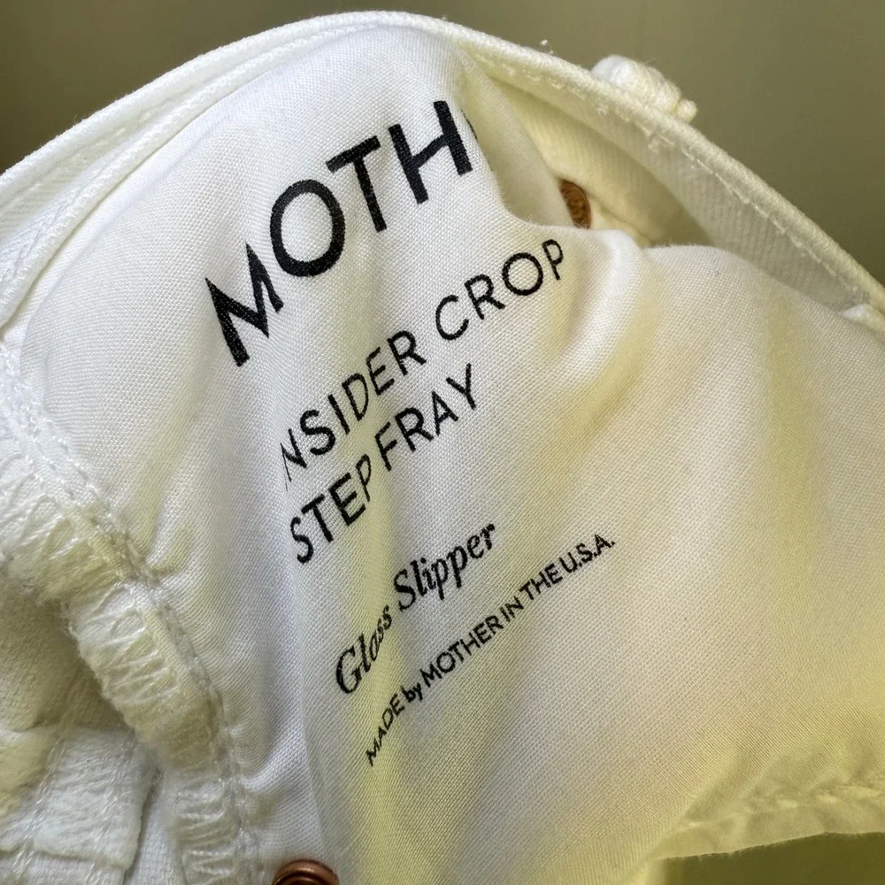 MOTHER The Insider Crop Step Fray White Jeans‎ Raw Hem Denim 25 glass slipper